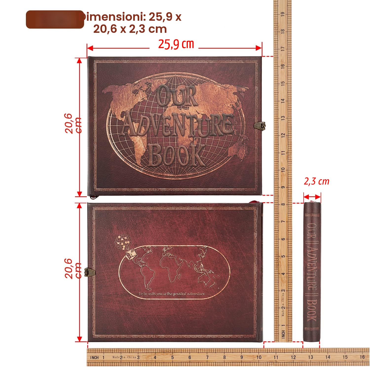 JIMBON Album fotografico da personalizzare – Il nostro libro di avventura fatto a mano, grande formato con 180 pagine, album per album di ritagli, per matrimoni in famiglia (25 x 20 cm), rosso