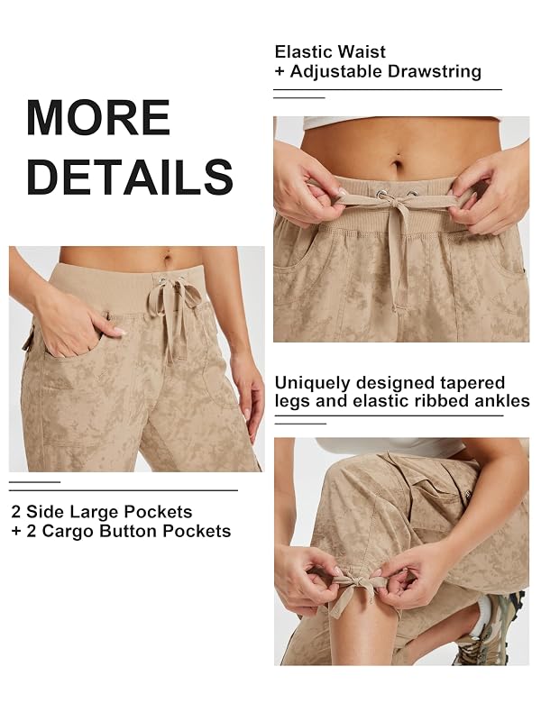 MoFiz Womens Capris Summer Cargo Shorts Lightweight Quick Dry Athletic Casual Travel Loose Ladies Outdoor Hiking Pants Pockets Camouflage Ghaki L by MoFiz - Image 5