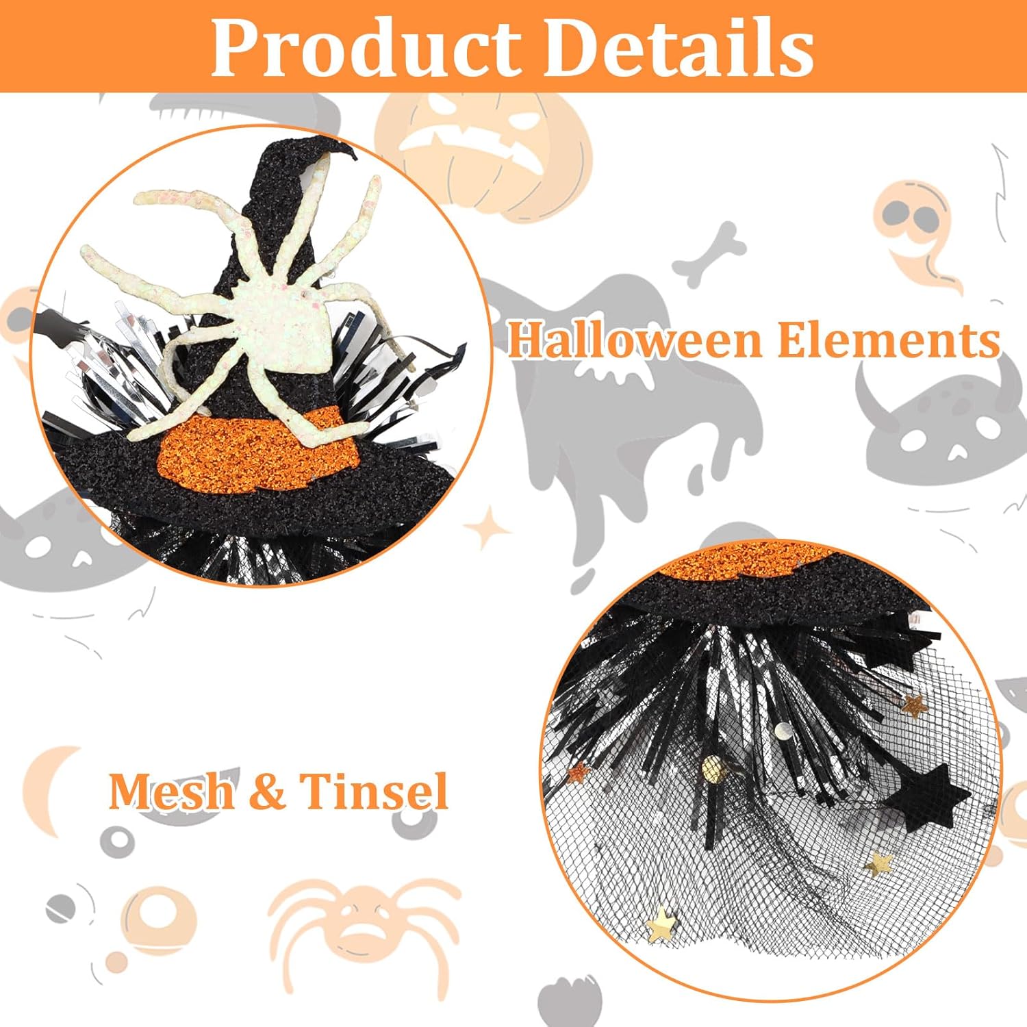 CURASA Halloween Mesh Hair Clips Pumpkin Ghost Witch Hat Punk Hair Decoration Gothic Spider Hairpin Halloween Alligator Barrettes Glitter Sparkly Hair Accessories For Women Girls Party Cosplay Costume - Image 3