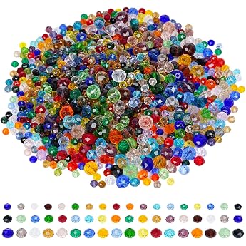 Pack of 1000 Glass Beads for Threading Crystal Glass Beads Kit Colourful Faceted Beads for Bracelets Crafts DIY Jewellery Making Craft Necklace 8 mm/6 mm/4 mm
