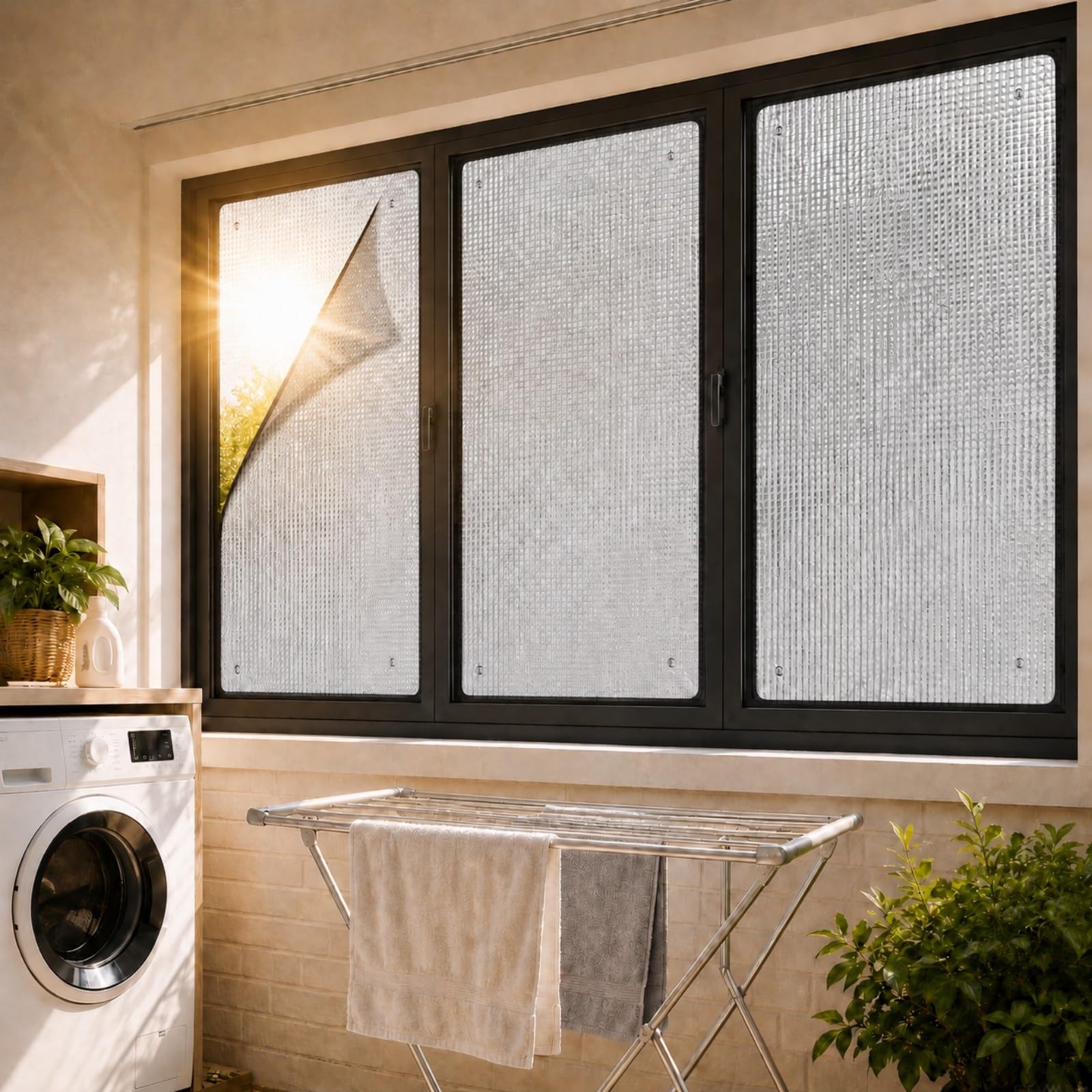 Protector Solar Ventana Casa, Película Aislante Térmica Reflectante con Ventosas, Panel Aislante para Ventanas, Control de Temperatura, Cristal y Terraza(Borde Negro,160W x 180H cm)