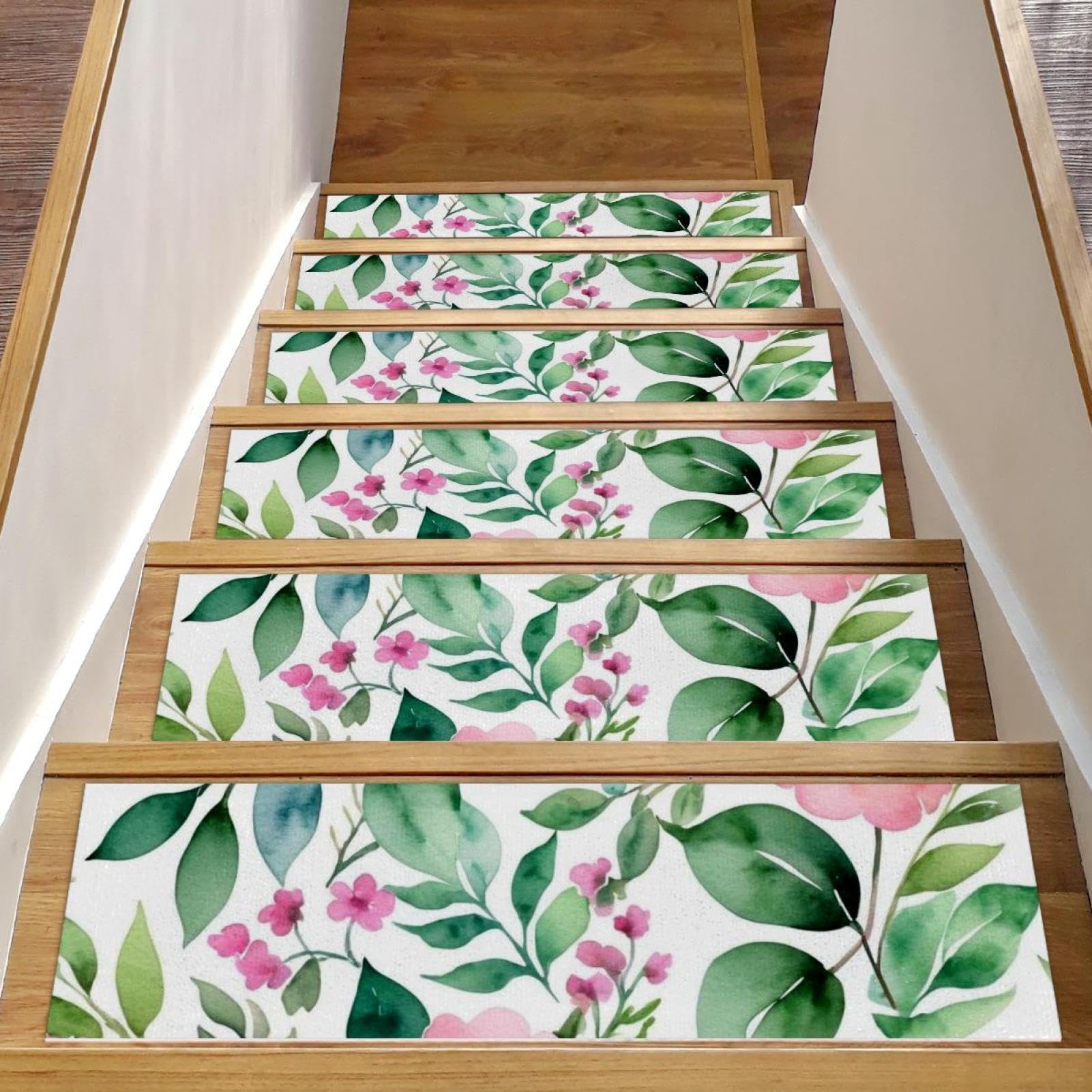 Marches d'escalier autocollantes lot de 15 tapis lavables motif roses 76x20 cm