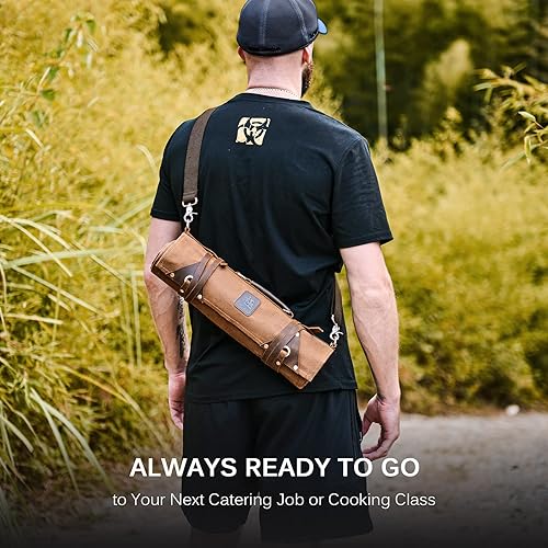 Miniatura 5 de KYOKU Shogun Series Nakiri Cuchillo + Cuchillo de Chef Profesional Marrón Rollo Bolsa