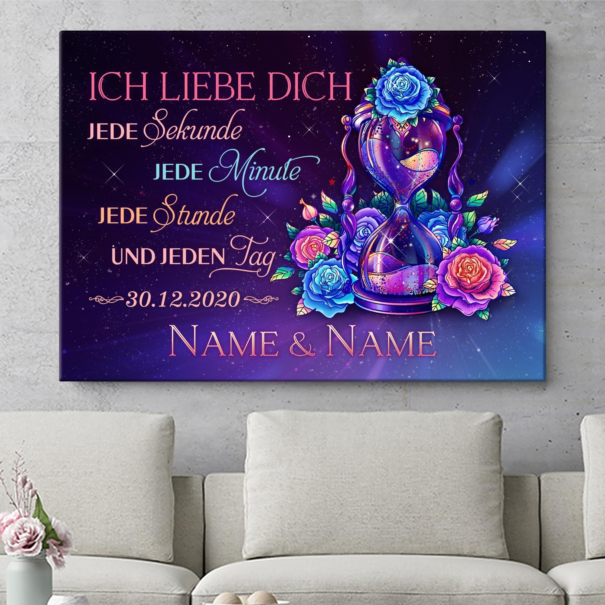 Liebesleinwand Das sind wir Leinwand: Sand der Zeit | Leinwandbild mit Namen und Datum | Wandbild gestalten | Jahrestag Geschenk für Frau Freundin Mann Freund