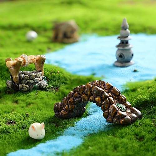 Miniatura 4 de Jetec 12 Pcs Garden Accessories Miniature Bridge Mini Lighthouse Water Well Bridge Figurines Pond Lawn Ornament Figurines for DIY Craft Garden