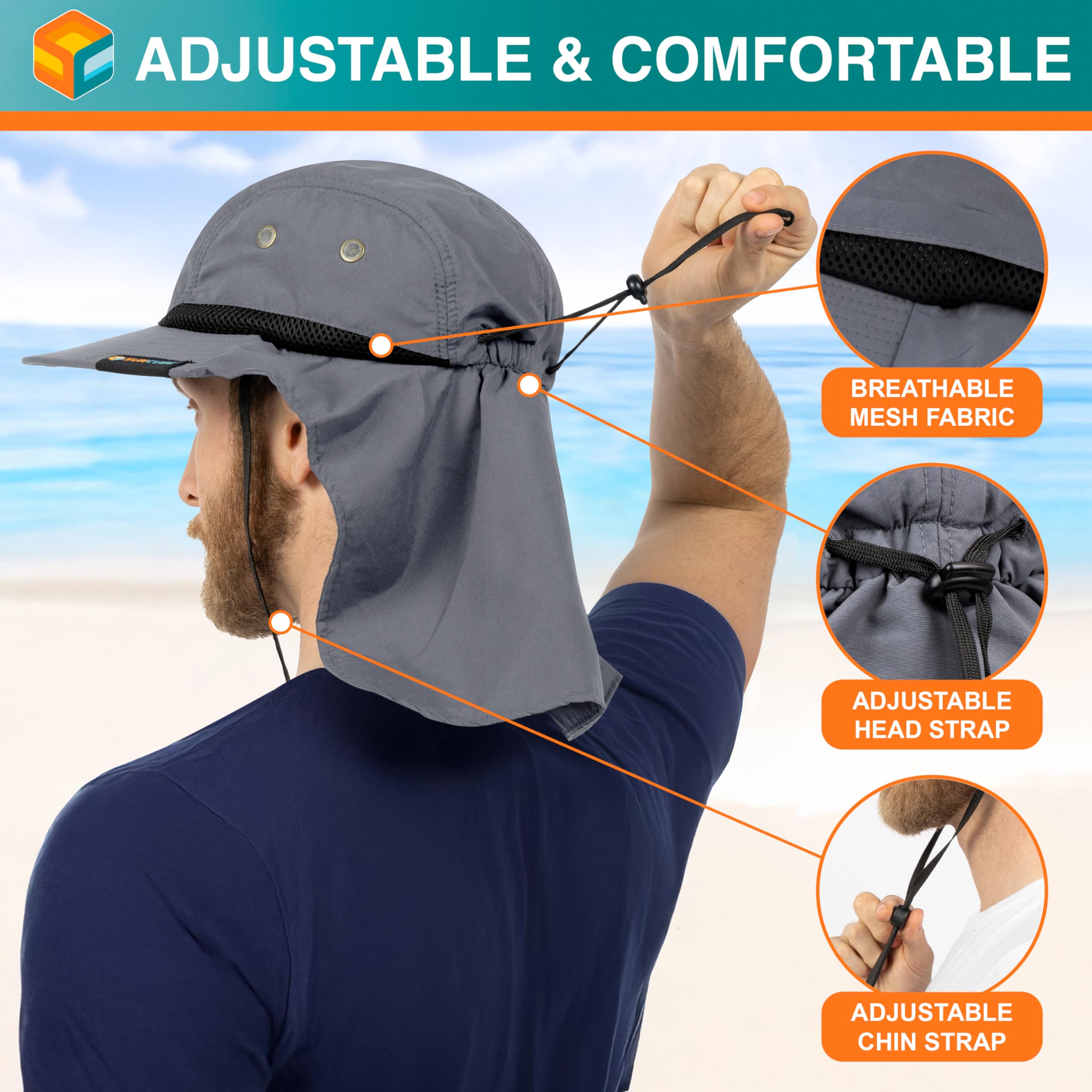 帽子 SEE SEE SUN CAP Sun Cube Fishing Sun Hat for Men with Neck Cover Flap, Wide