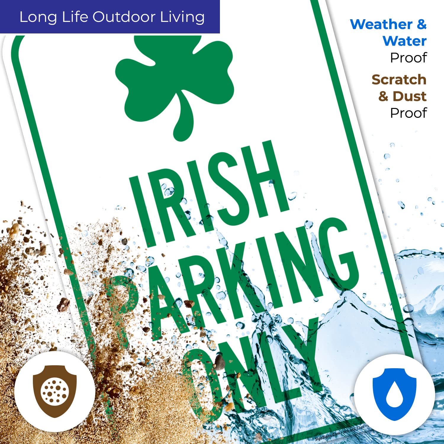 Irish Parking Only Sign, 12x18 Inches, Rust Free .063 Aluminum, Fade Resistant, Made in USA