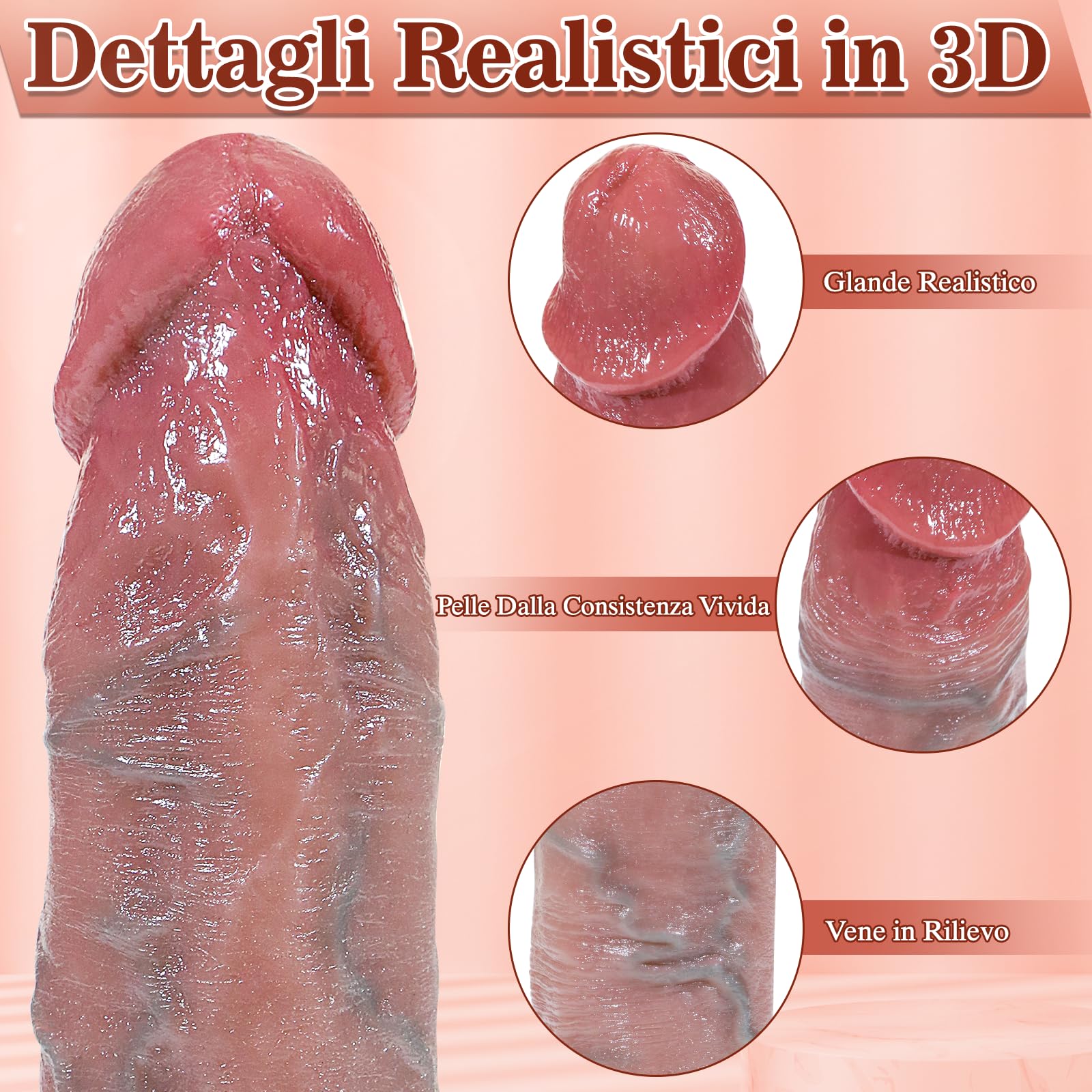 Dildo realistico in silicone sex toys per donne uomini coppie - Dildos anal plug replica del pene, doppio Plug anale con vene e forte ventosa, Peni Giocattoli del sesso donna uomo gay 22 * 4.5cm