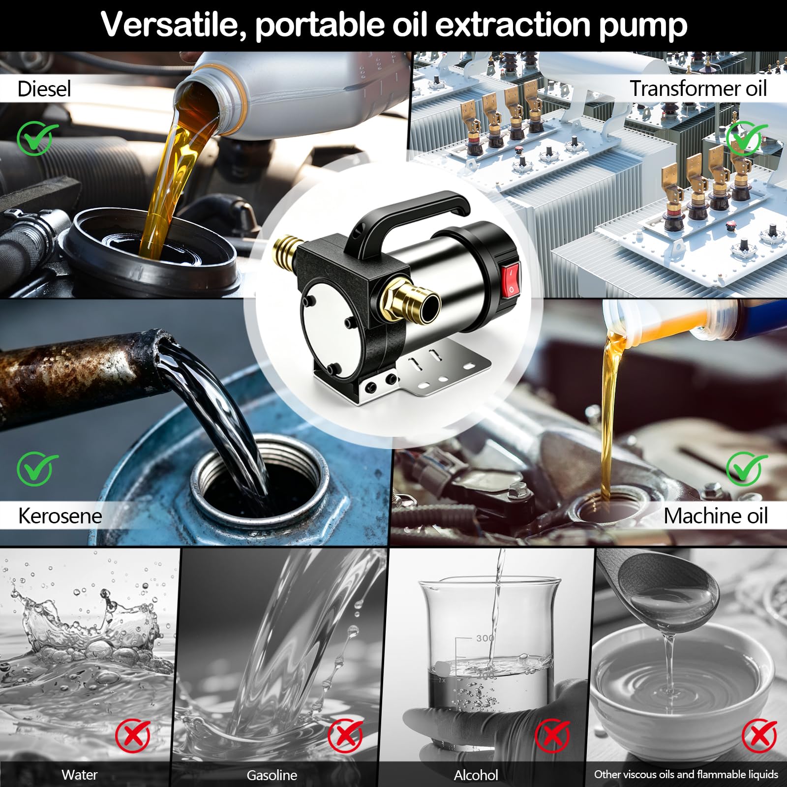 Pompa Travaso Gasolio 12 V 550 W, portata 50 L/min, con tubo da 3 m e pistola, pompa carburante portatile per diesel, biodiesel, cherosene e gasolio – Per casa, fattoria e cantiere