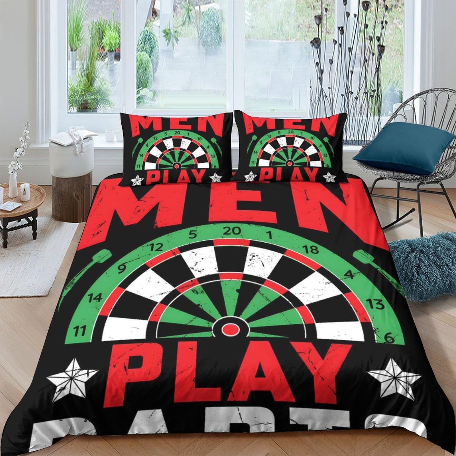 Ctjqhvkz Men's Style-2 3D Printed Dartboard Fitted Sheet Microfiber Black Red Play Darts Mattress Cover For Bedroom Guest Room Decor Single（135X200cm）
