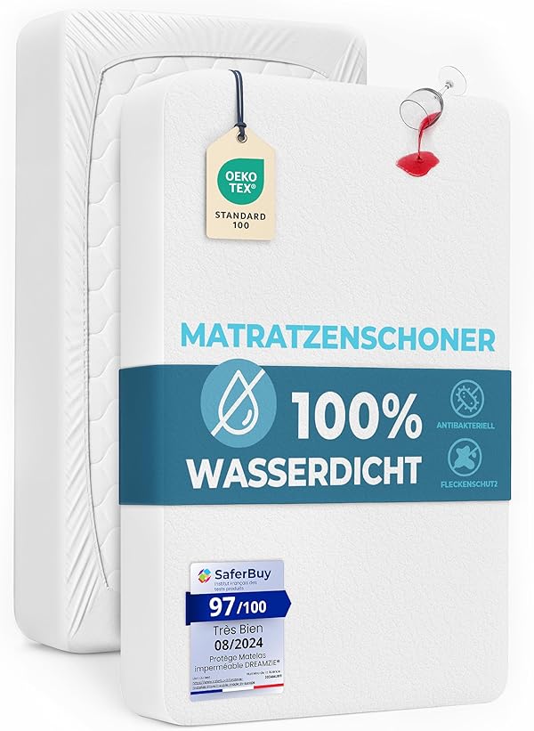 Dreamzie Matratzenschoner 180x200 cm Wasserdicht - Matratzenschutz Weich, Hypoallergen und Atmungsaktiv – Oeko-Tex Zertifiziert