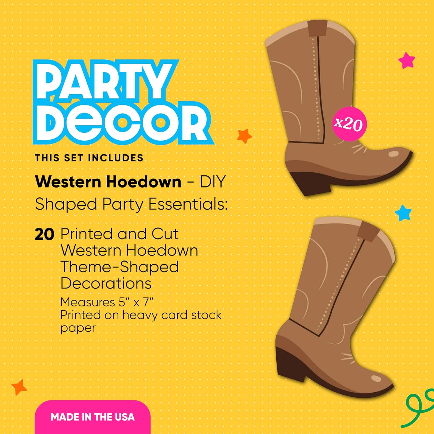 Big Dot of Happiness Western Hoedown - Cowboy Boot Decorations DIY Wild West Cowboy Party Essentials - Set of 20