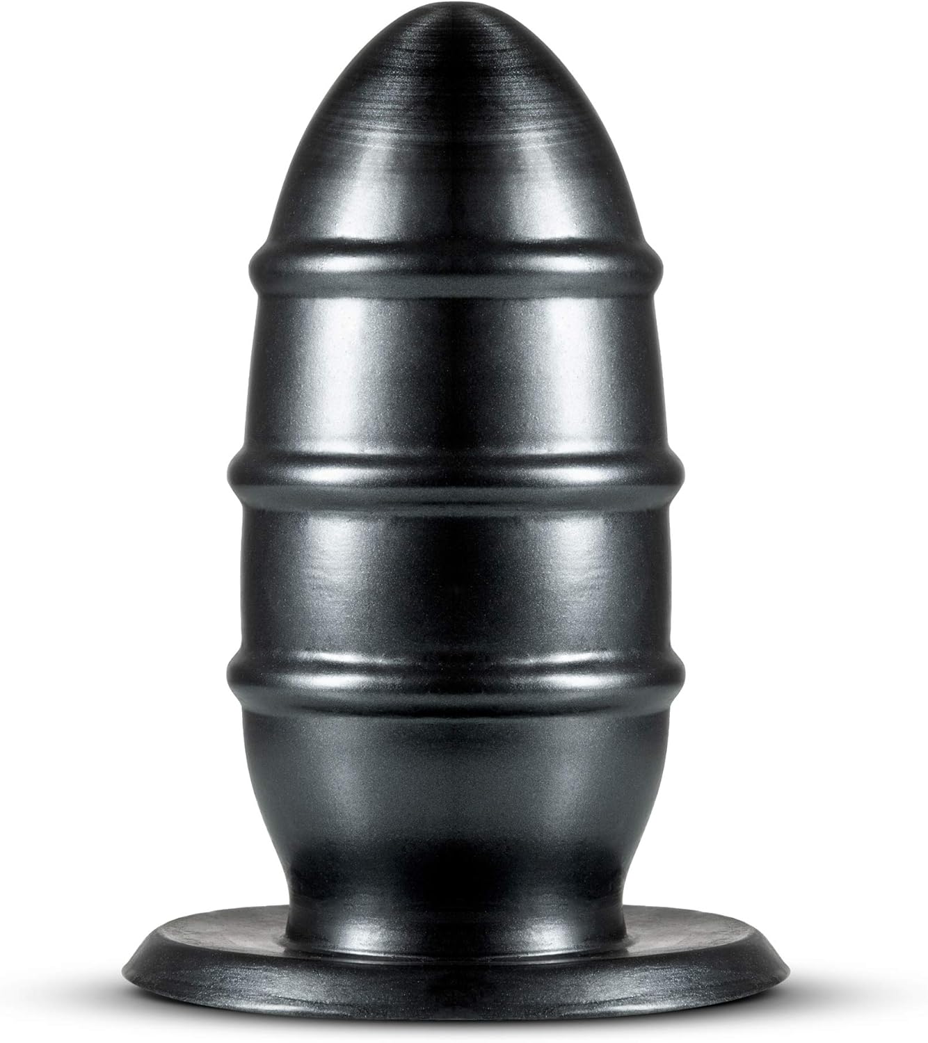 Blush Jet Fuc Plug 8.25" Extra-Large Butt Plug, 3.5” Width - Advanced Users Ribbed Girthy Anal Plug - Tapered Tip, Lock On Base, Body Safe PVC Adult Sex Toy for Women, Men & Couples - (Metallic Black)