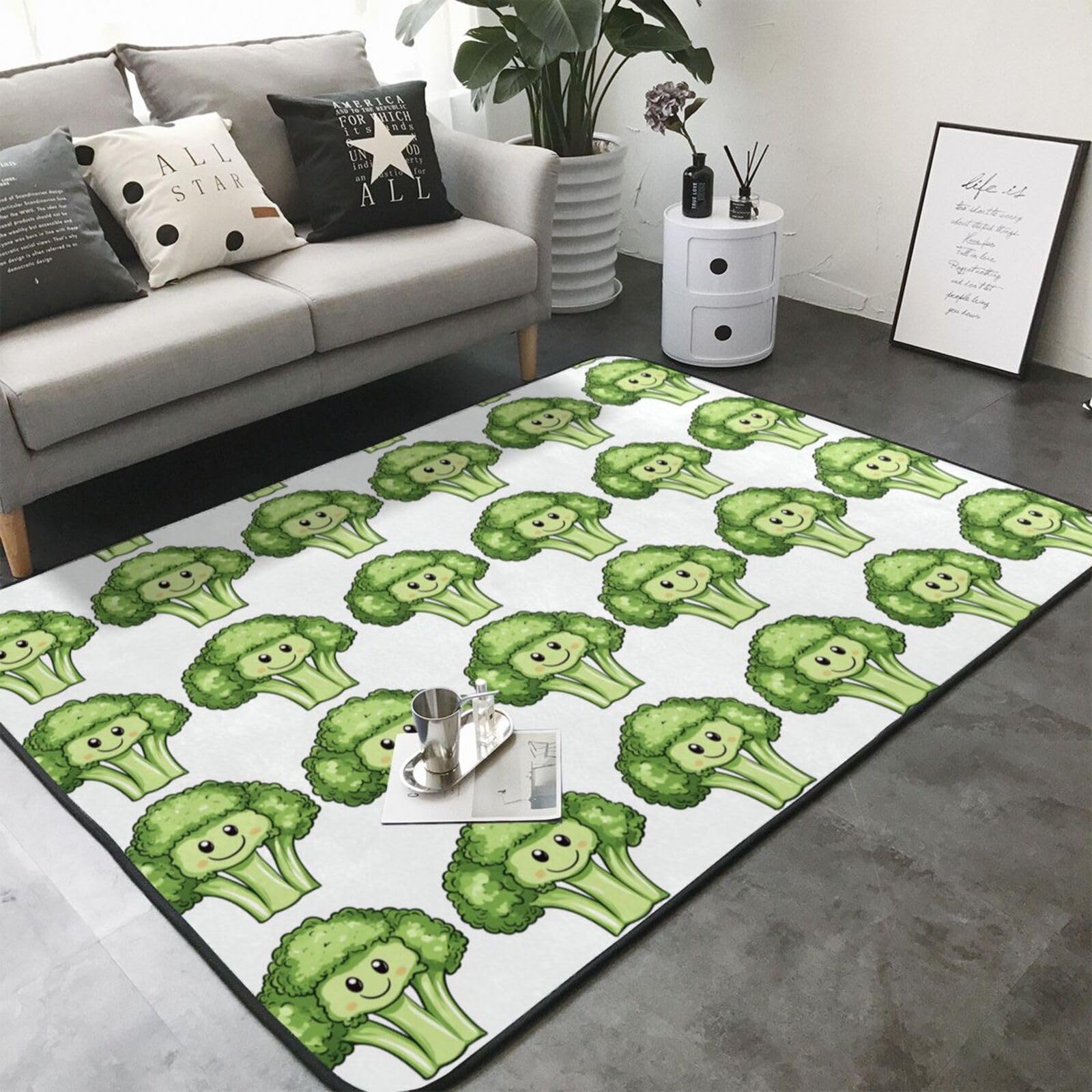 Teppich für Wohnzimmer, niedlicher Cartoon-Blumenkohl, A-Druck, 12,7 x 17,8 cm, für Schlafzimmer, weich, waschbar, rutschfest, für drinnen und draußen, für Esszimmer, Büro, Kinderzimmer, Dekoration