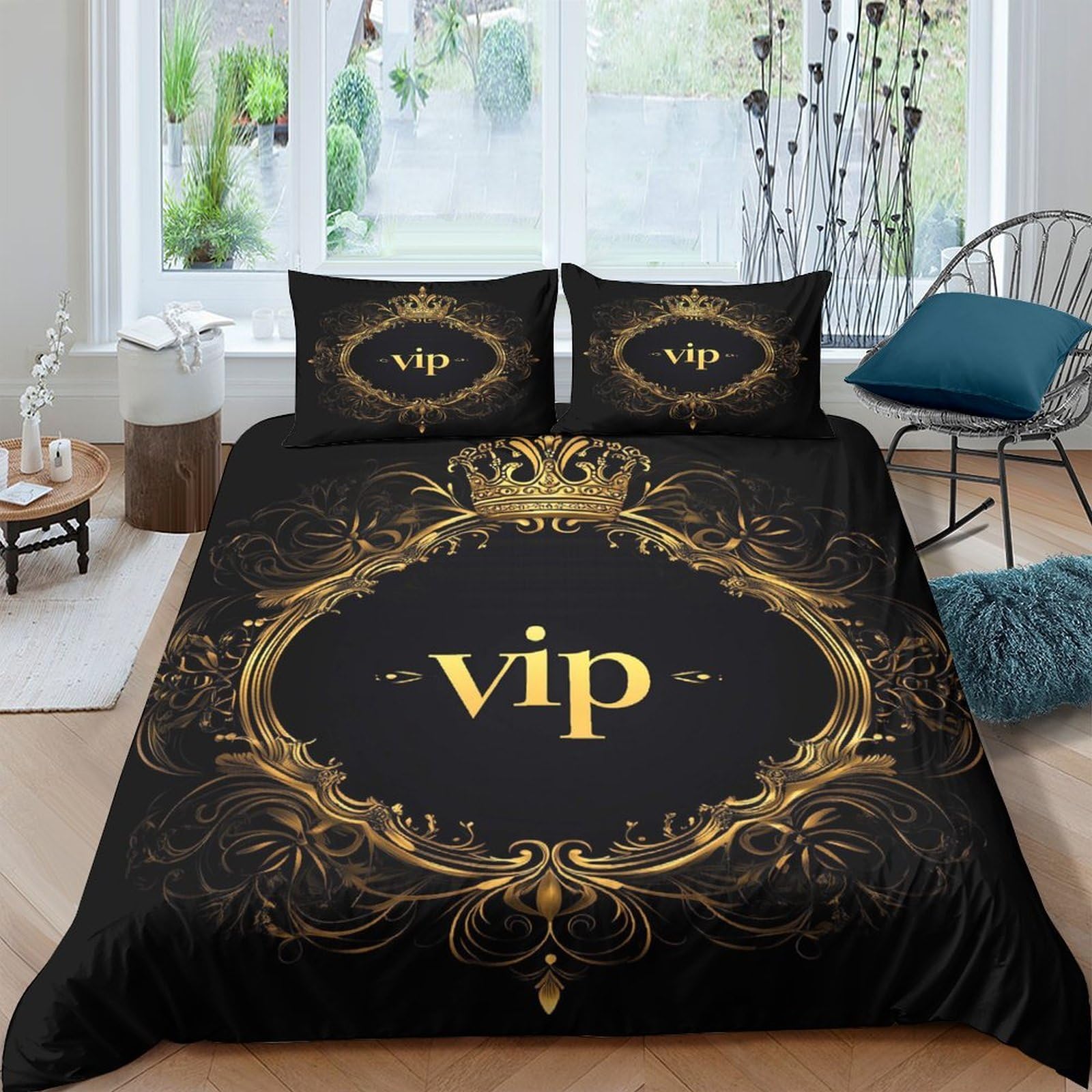 Ctjqhvkz Style-6 3D Printed Vip Crown Fitted Sheet Microfiber Black Gold Bed Cover For Bedroom Guest Room Mattress Protection Decor Single（135X200cm）