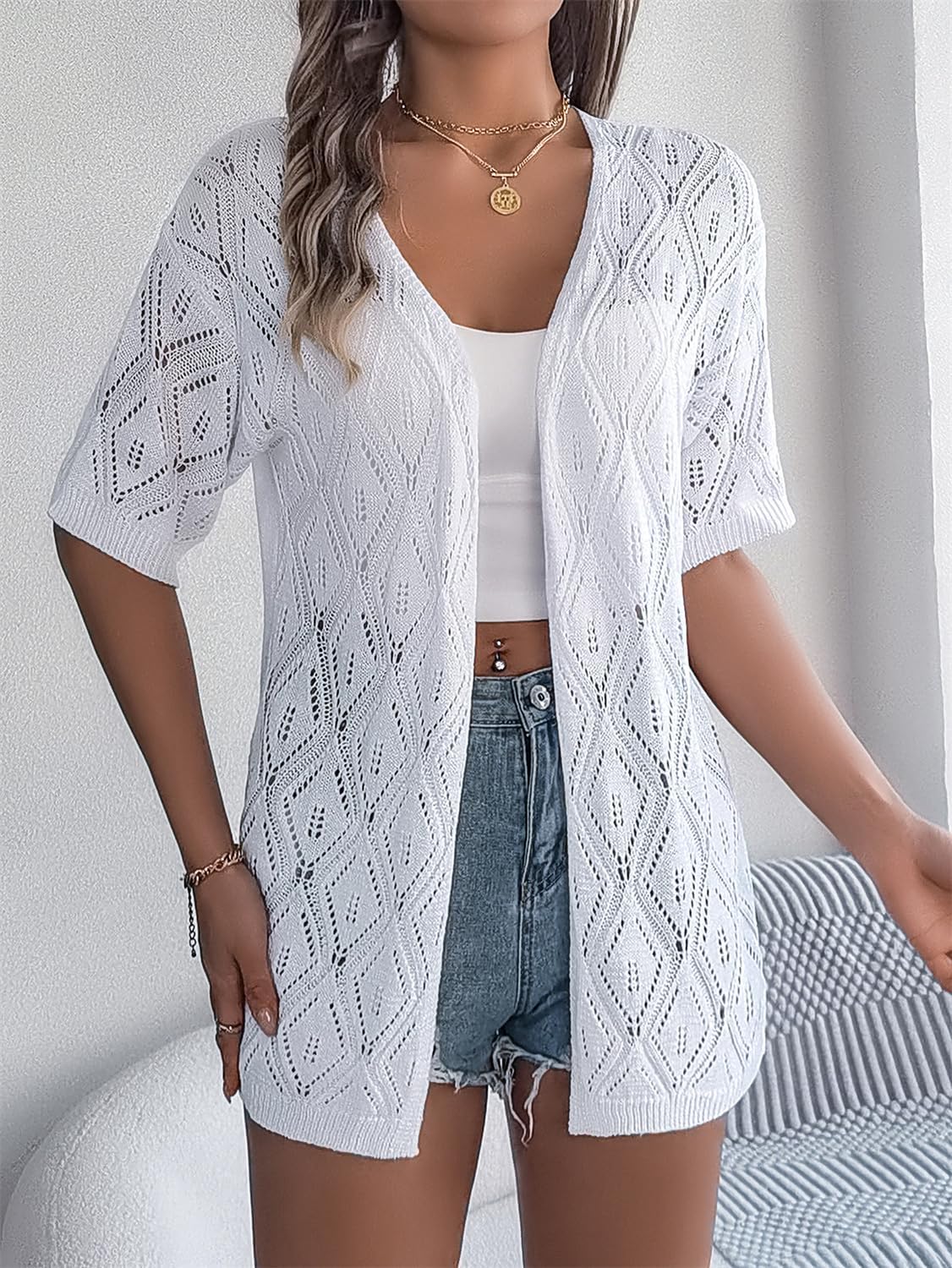 QegarTop Crochet Cardigan Sweaters for Women 2025 Trendy Summer Cover Ups Lightweight Soft Beach Kimonos Vacation Outfits - Image 3