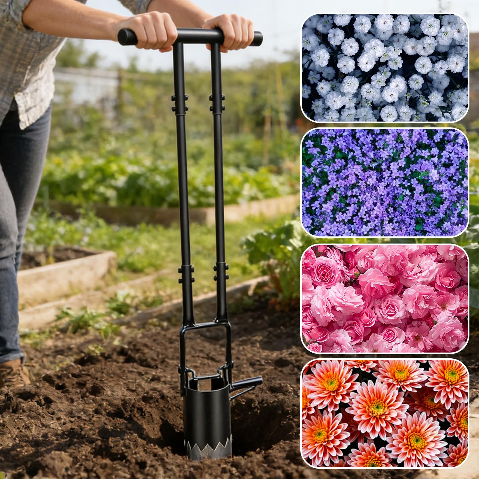 Plantoir à Bulbes Professionnel 1 Pièce, Outil de Plantation à Bulbes avec Manche Long et Dégagement Automatique du Sol, Plantoir Jardinage pour Tulipes, Jonquilles, Iris, Jardin et Pelouse