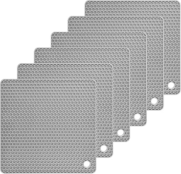 Silicone Trivets for Hot Dishes, Trivet Hot Pads for Kitchen, Trivets for Hot Pots and Pans, Square Silicone Pot Holders Mat, Multi Purpose Heat Resistant Mats Set 6 Light Gray