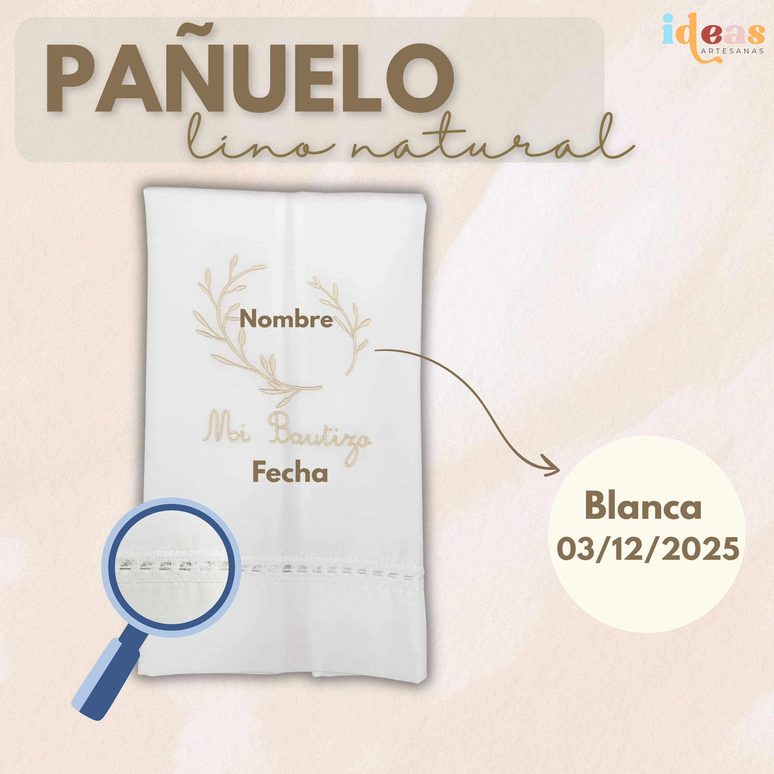 Kit de Bautizo Personalizado | Vela Artesanal con Lazo, Pañuelo Bordado y Concha Bautismal | Pack Premium con Vela Bautismo,Toalla de Bautismo Bordada, Concha Marina | El Recuerdo Perfecto (Beige)