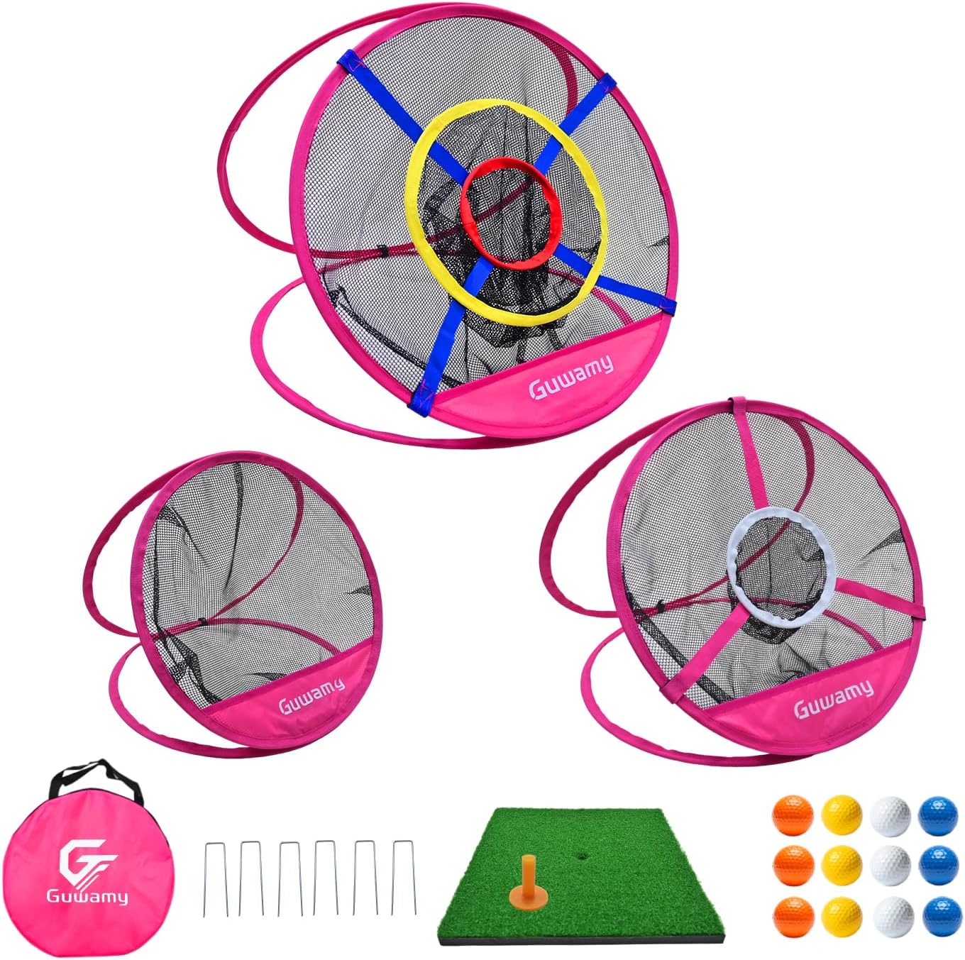 Set of 3 Golf Chipping Nets (3 Sizes) - Pop-Up Practice Targets for Indoor & Outdoor