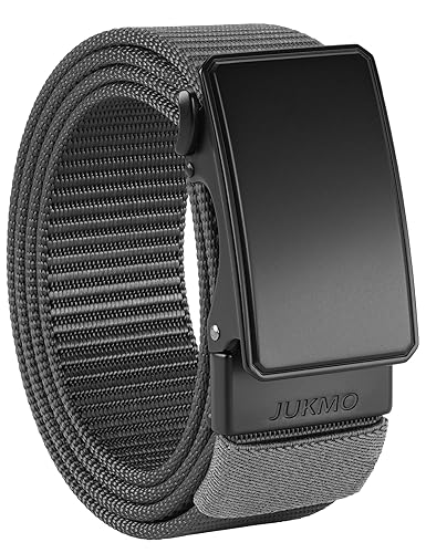 JUKMO Men's 1.5" Nylon Ratchet Belt, Casual Web Click Belt with Slide Buckle for Jeans, No Holes Adjustable Trim to Fit
