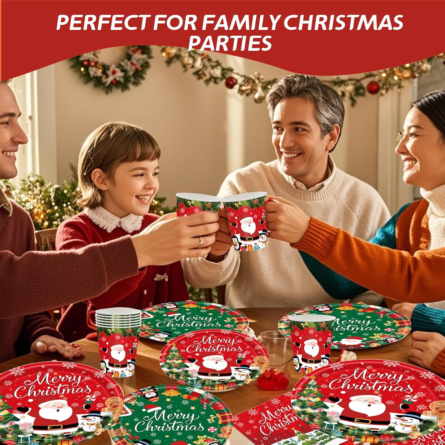 Christmas Party Supplies Set,Christmas Paper Plates And Napkins Set For 25 Guests,Disposable Xmas Party Supplies With Plates, Cups, Napkins And Forks – Heavy Duty