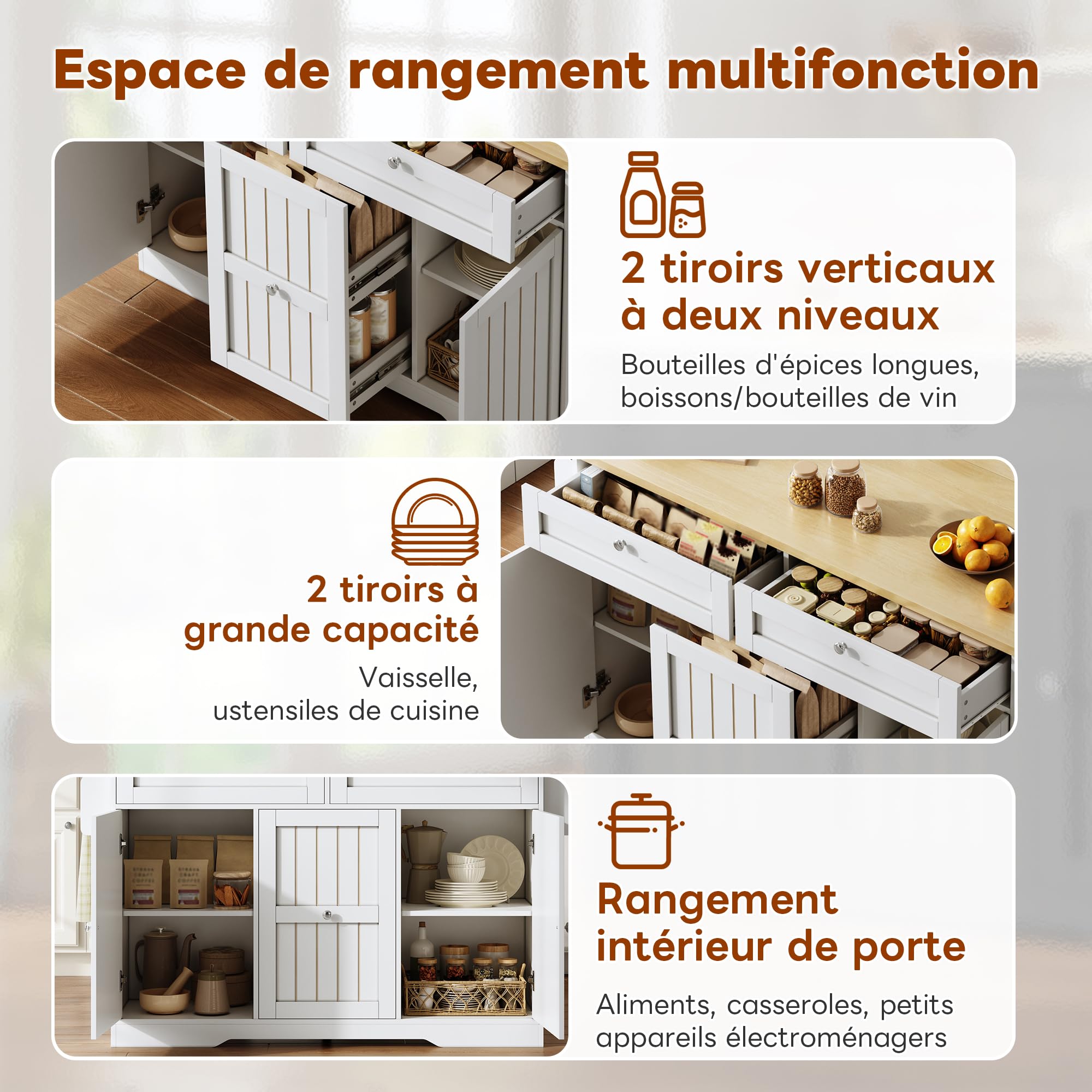 Moderne weiße Kücheninsel mit klappbarer Arbeitsplatte, Sto Wagen, Ders und zwei Lar Bins – perfekt zum Kochen zu Hause & Dining Soluts