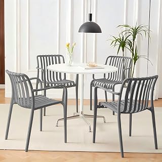 JPBSTO Patio Dining Chairs Set of 4 - Stackable All-Weather Outdoor Chairs with Ergonomic Curved Back, Waterproof for Deck, Porch, Backyard