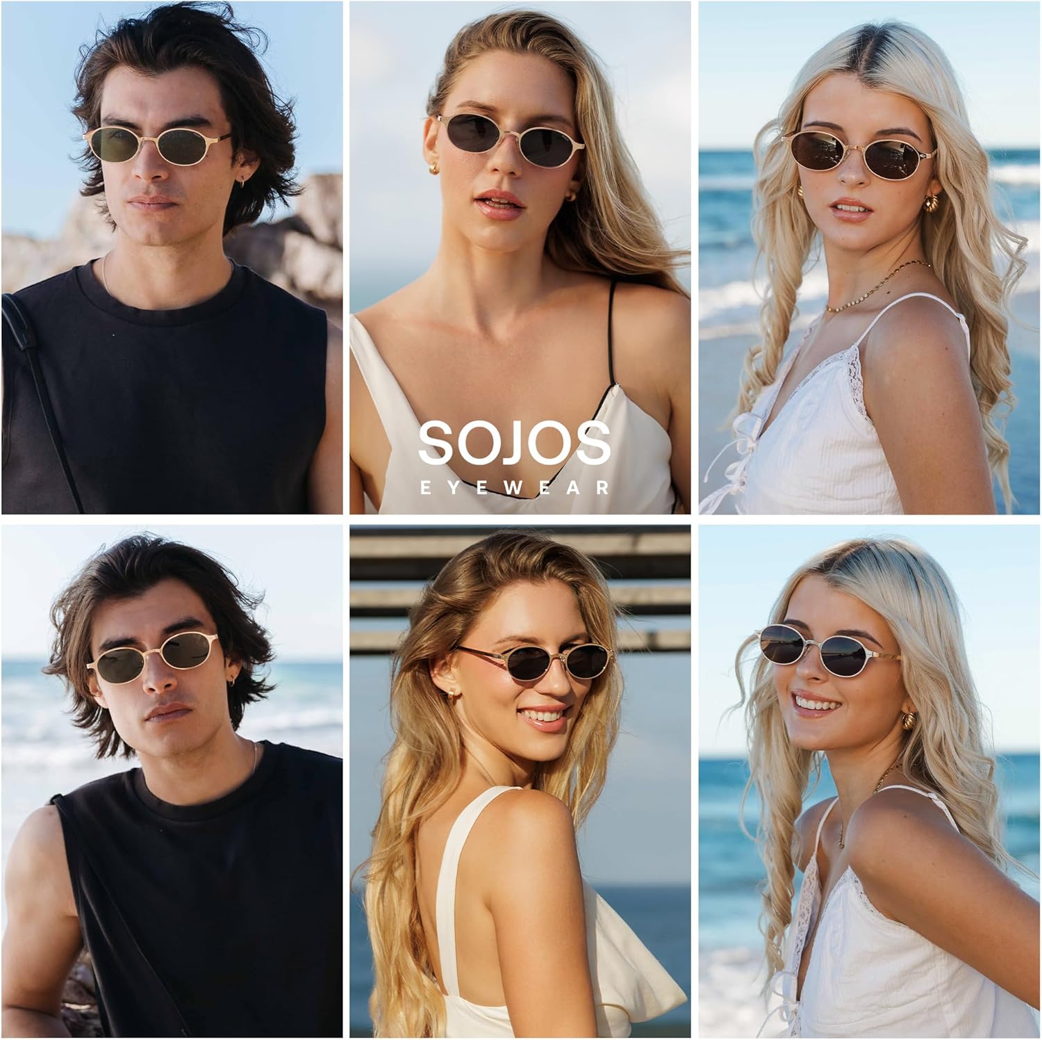 SOJOS Small Retro Oval Polarized Sunglasses Womens Mens, 80s 90s Chic Trendy Round Metal Frame Sunnies SJ1260 - Image 3