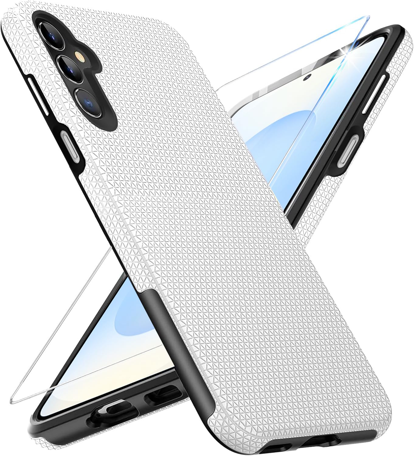 Handyhülle für Samsung Galaxy S25 Plus Hülle mit Schutzfolie Stoßfest Bumper Kratzfestigkeit rutschfest Schutzhülle Galaxy S25 Plus 5G Schwer Silikon Case für Samsung S25 Plus Cover (Silber)