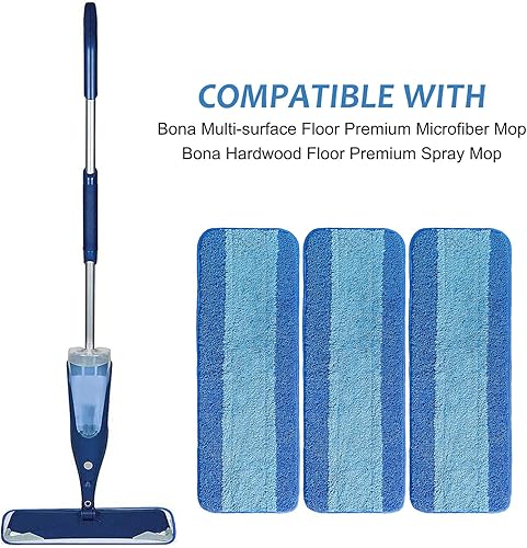 Miniatura 3 de Paquete de 3 almohadillas de microfibra para trapeador Bona, almohadillas de limpieza de microfibra reutilizables para suelos de madera dura de 18