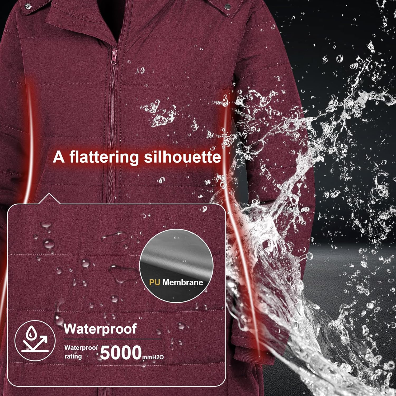 Chrisuno Women's Plus Size Winter Puffer Jacket Warm Long Winter Coats Quilted Waterproof Fleece Lined Detachable Fur Hood - Image 4