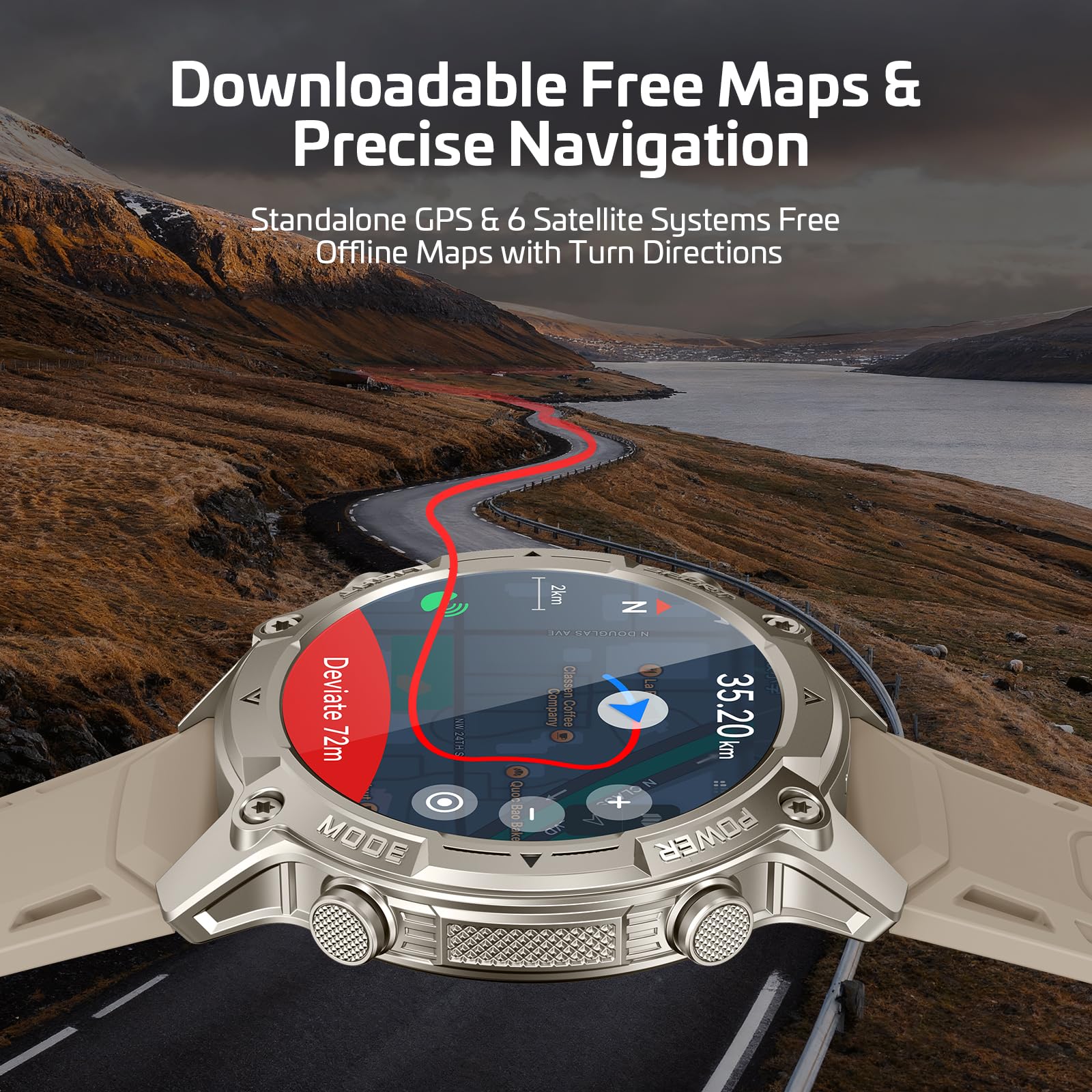 Smartwatch Herren Damen mit GPS,Offline-Karten & 6-Satelliten-Navi, 5ATM Wasserdicht, 21 Tage Akku, KI-Sprachassistent, 178 Sportmodi, Fitness Tracker mit Pulsuhr & Schlafmonitor für Android iOS