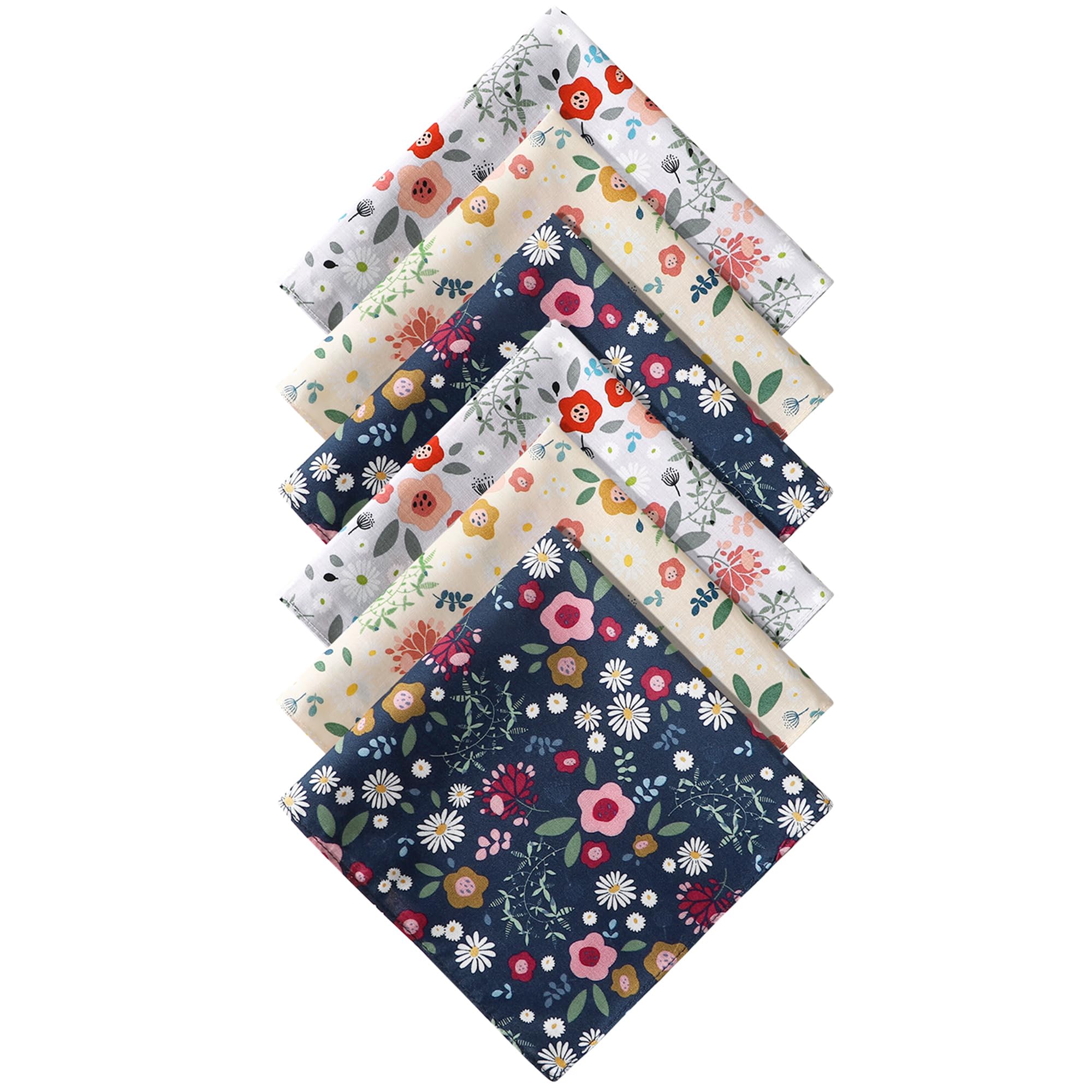 Handkerchiefs for Women, 6/12Pcs Soft Cotton Printed Women's Handkerchiefs Ladies' Floral Printing Hankies 13.4”-image-42