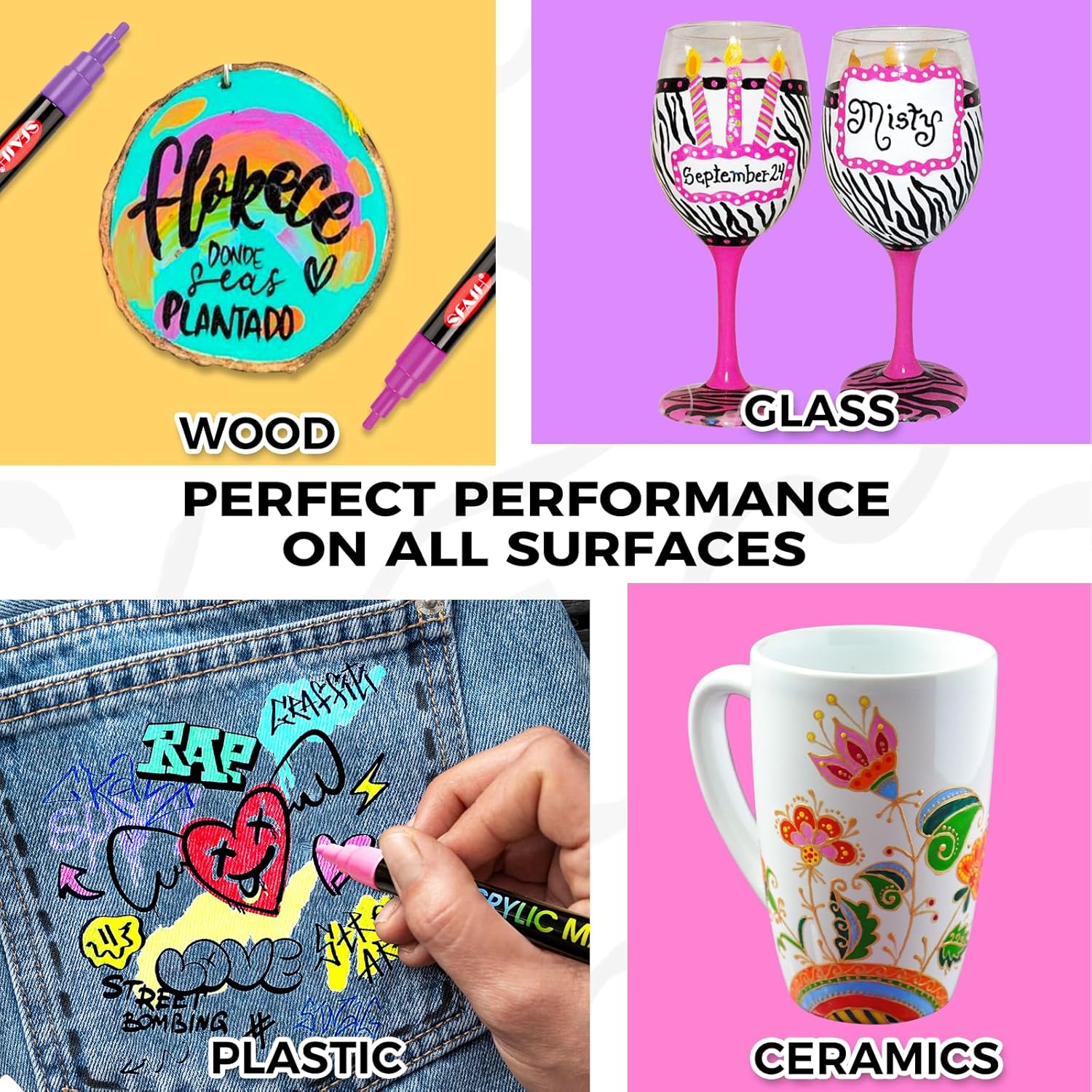 SFAIH アクリルペイントマーカー - 1mm 細字 36色 鮮やかな色 超高カバレッジ にじまない描画マーカー 画材 紙 ロック