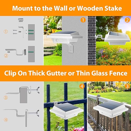 Miniatura 5 de UniqueFire Luces solares de canalón para exteriores, 40 luces LED solares para exteriores, lámparas de seguridad impermeables para aleros, jardín