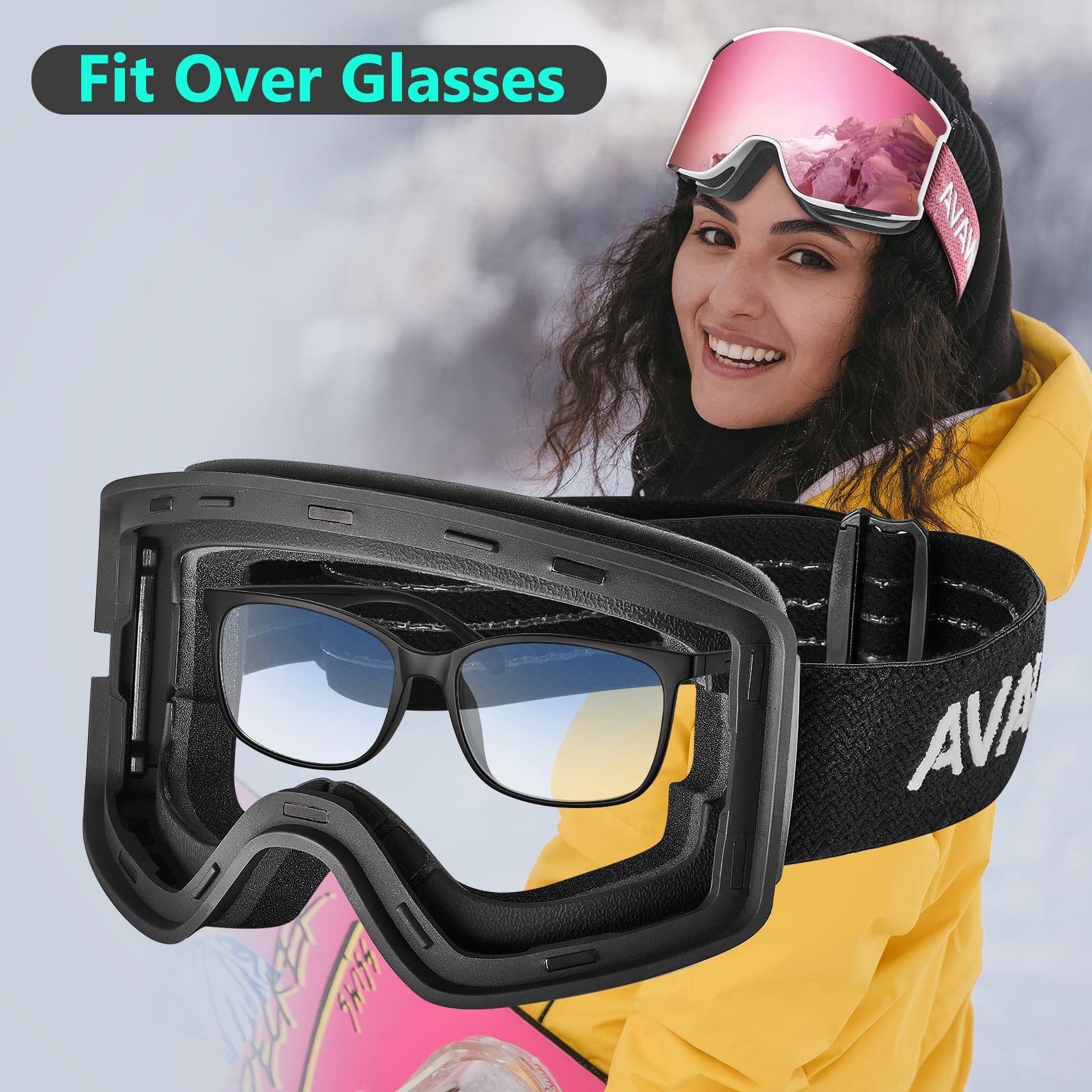 AVAWAY Homme Femme Lunette de Ski Masque Magnétique UV Protection Ski Snowboard Autres Sports Hiver AV901
