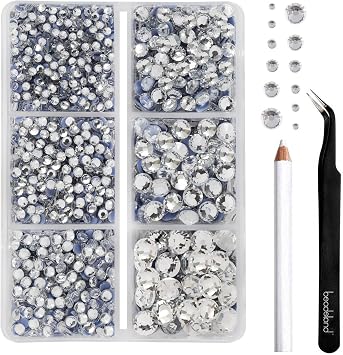 Beadsland Hotfix Rhinestones Set,Crystal,Mixed 6 Sizes 4000 PCS