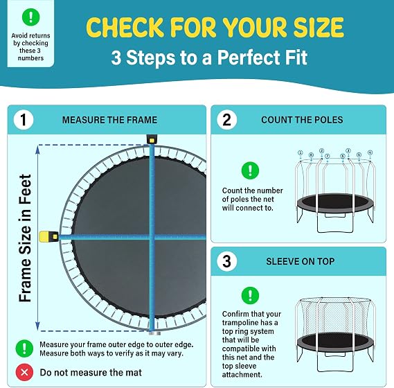 Machrus Upper Bounce Trampoline Net Replacement for Top-Ring Flex Enclosure System, Tear and Weather-Resistant, Lightweight, Foldable