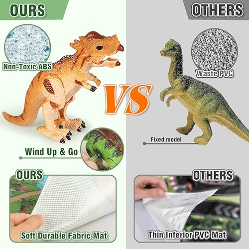 Miniatura 4 de Juego de 42 piezas de juguetes de dinosaurio para niños de 3 a 5 años con tapete de juego, figuras de dinosaurios de cuerda y juego de accesorios,