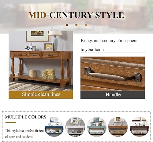 Miniatura 97 de L"KeKe Mesa consola de granja de 36 pulgadas con 4 cajones y 1 estante de almacenamiento, madera de pino adecuada para entrada, entrada, sala de