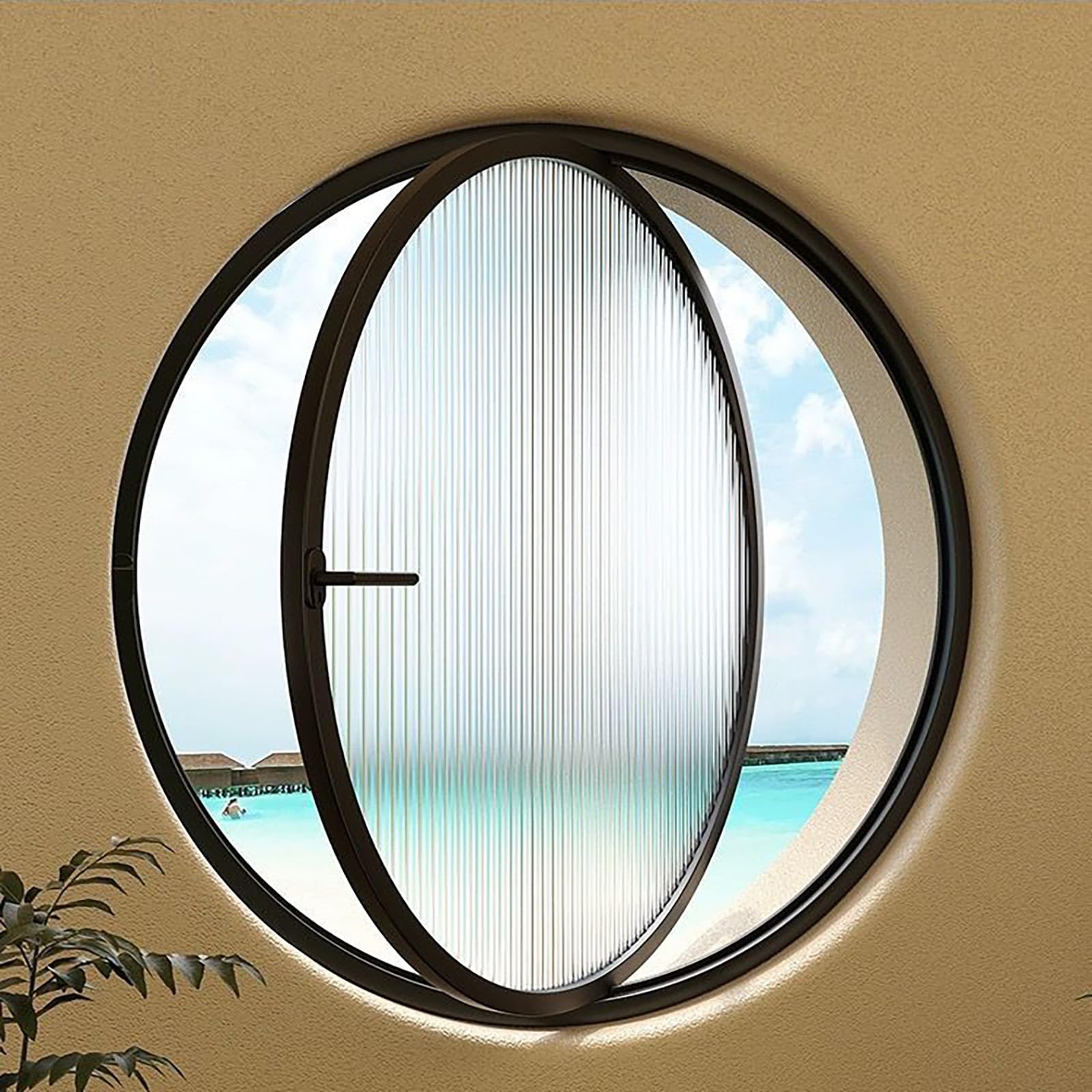 Ventana redonda giratoria de 50 cm con vidrio templado para cobertizo y dormitorio negro