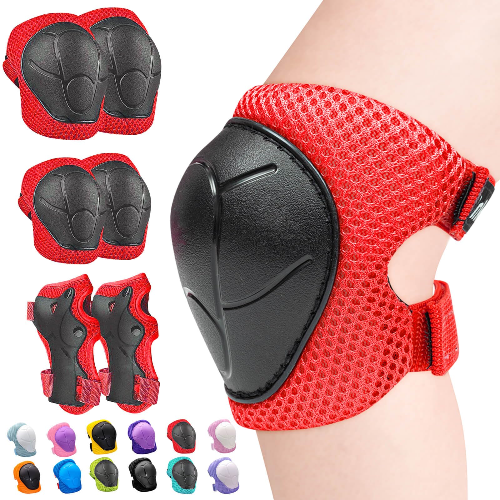 Inkidio Knee Pads for Kids Unicorn Protective Gear Set Knee Pads and Elbow Pads Set with Wrist Guard for Girls Boys Roller Skates Inline Skatings Scooter Cycling Bike Skateboard(Medium Red) — image 1