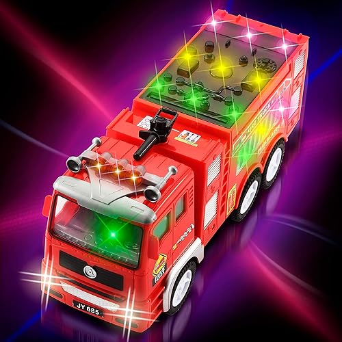 Miniatura 2 de JOYIN Camiones de juguete 3 en 1 camión de bomberos de juguete automático Bump  Go de juguete camión de basura excavadora de juego con luces 4D y