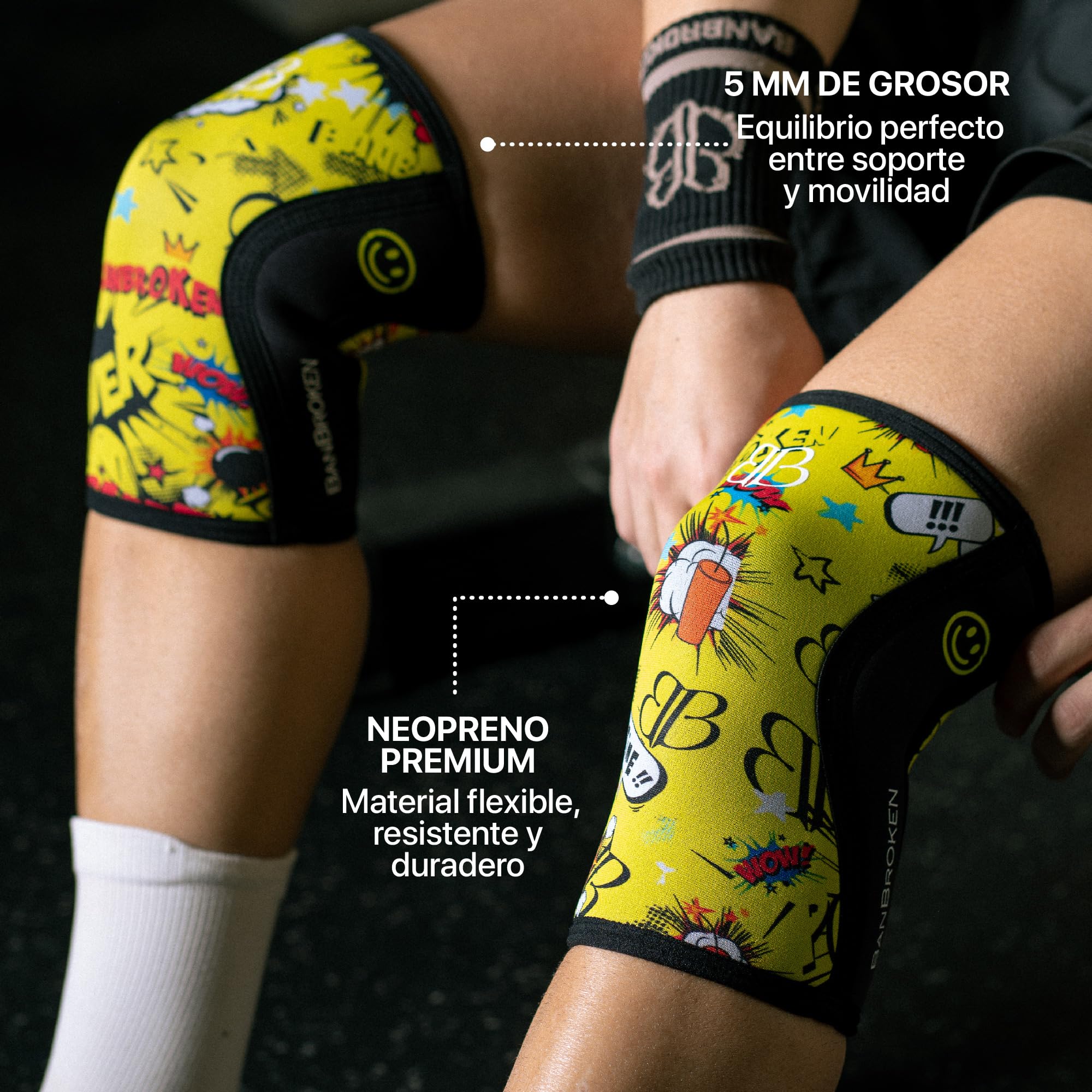 Ginocchiere BANBROKEN (2 unità) - 5 mm Knee Sleeves - Palestra, Sport funzionale, CrossTrain, Sollevamento pesi, Corsa e altri sport. 1 PAR - Unisex.