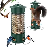 Olaiti Metal Squirrel Proof Bird Feeder - Weight Activated Hanging for Finches, Cardinals, Blue Jays, 4 Perches, Weatherproof Green