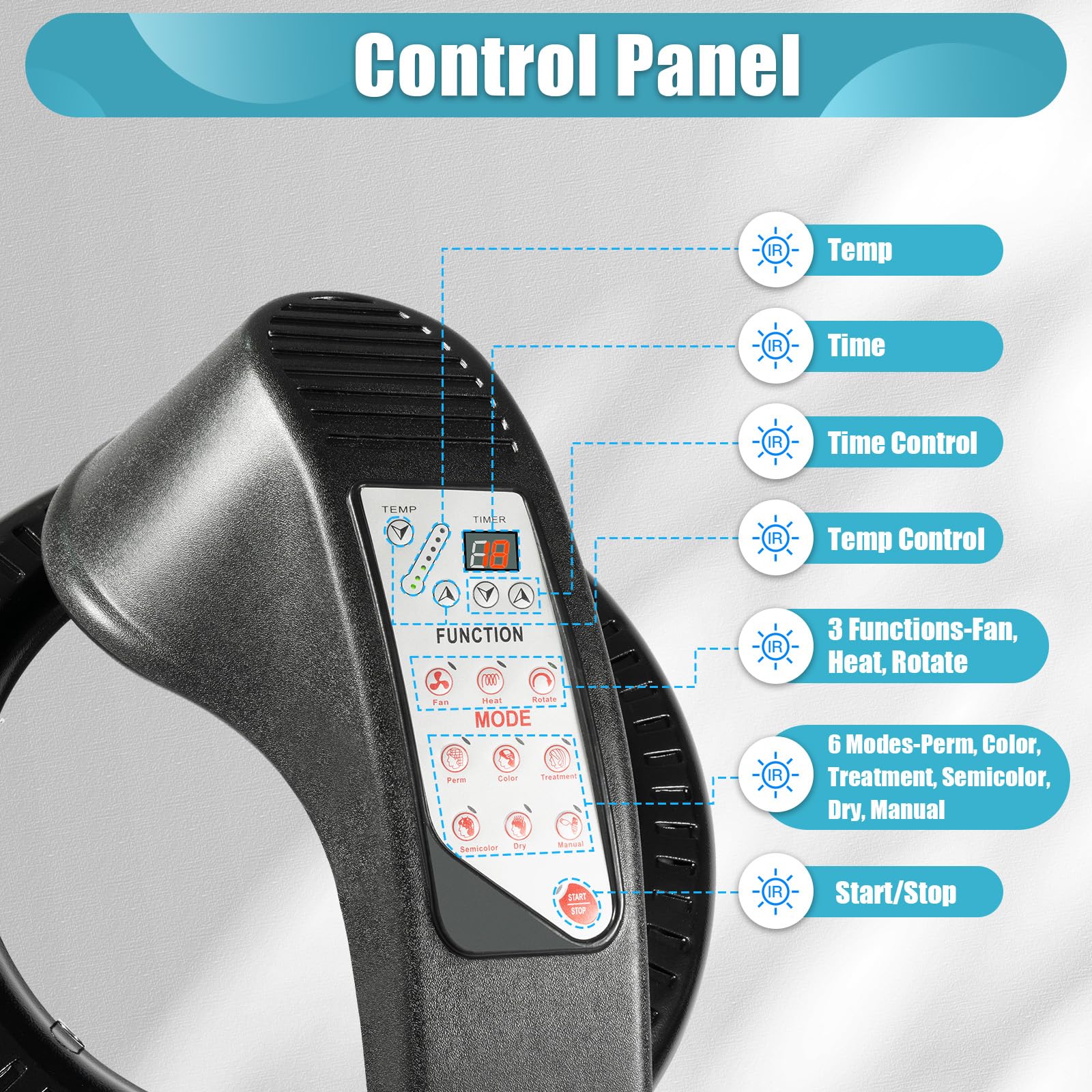 Hair Color Processor, Hair Steamer, Professional Salon Orbiting Infrared Ring Hair Dryer Adjustable Standing with 4 Wheel, Salon Dryer with Stainless Steel for Homes Hair Salons, Black(1000W)