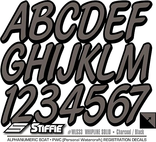 Miniatura 5 de Whipline - Calcomanías de identificación alfanuméricas, adhesivos de números de registro para barcos y embarcaciones personales, color carbón sólido