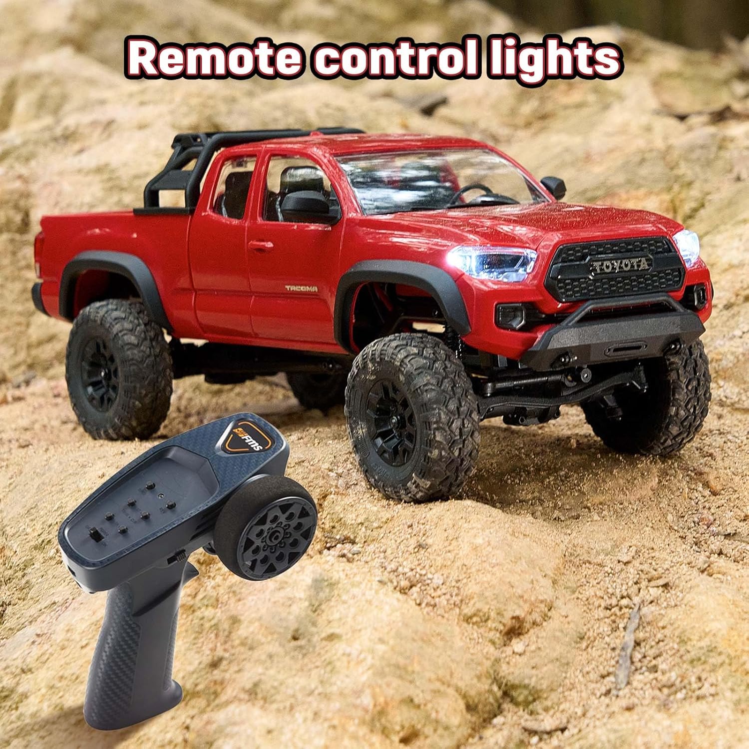BEEZRC FMS 1/24 RC Crawler FCX24M Tacoma Toyota Official Licensed ABS Hard Body 4WD Off-Road RC Rock Truck,2-Speed Transmission, Hobby Grade Remote Control Car for Adults RTR red
