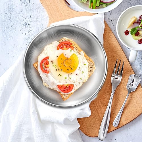 Miniatura 9 de Fasmov Paquete de 8 platos de acero inoxidable 188 de 8 pulgadas, platos de metal 304 para servir platos de campamento para picnic al aire libre,